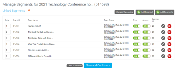 Linked Segments section shows a list of events linked to the portal